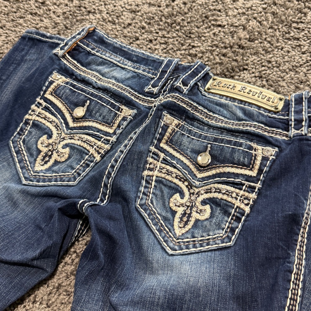 Y2K Rock Revival Celinda Ankle Skinny Jeans Women Blue Good Distressed 26